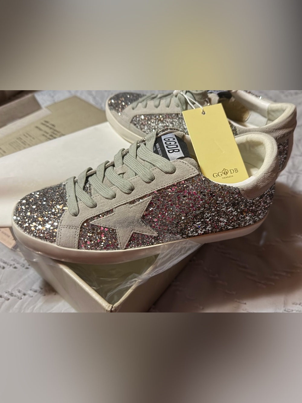 Golden Goose Glitter Star Sneakers in Silver